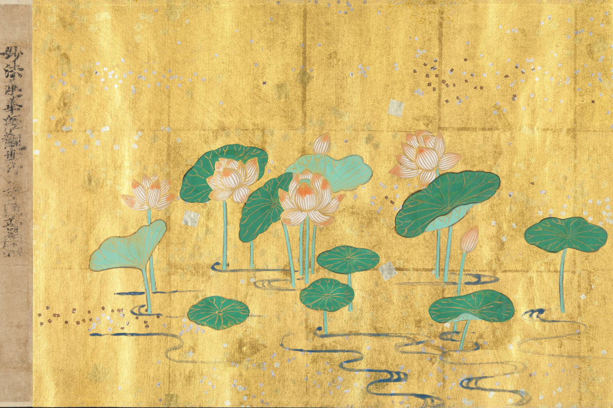 Illustration d’un manuscrit du Sûtra du Lotus de l’époque Kamakura (1185-1333), Japon. DR.